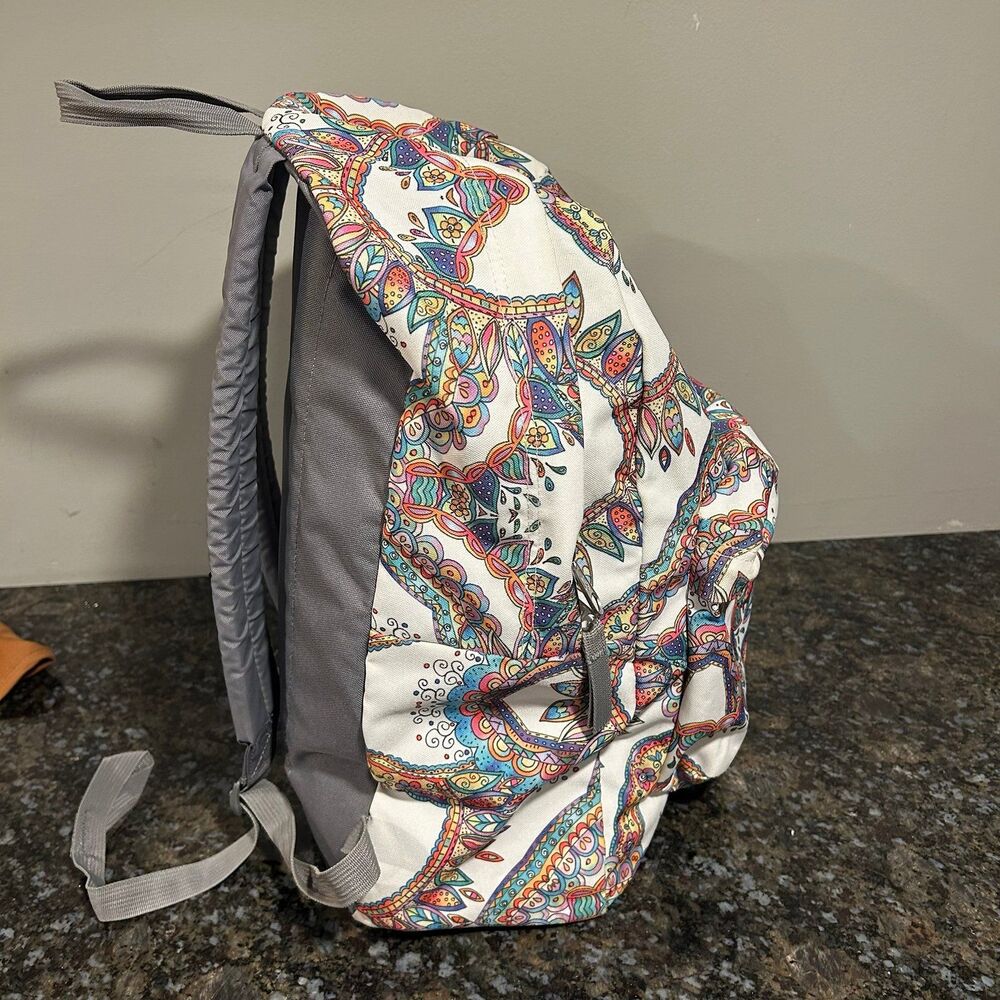 Jansport Superbreak White Boho Paisley Print Classic Single Compartment Backpack - Picture 5 of 10